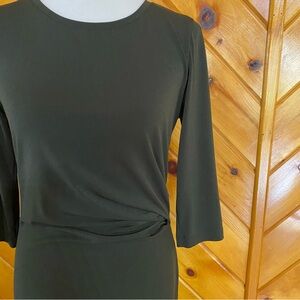 Banana Republic Black Gathered Ruched Dress Small 3/4 Sleeve Career Scoop